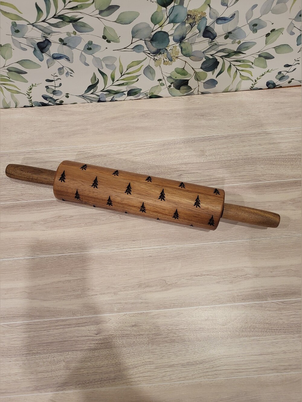 Hearth And Hand With Magnolia Engraved Wooden Rolling Pin with Tree Pattern